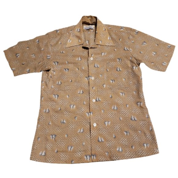 Javelin Menswear Button Up Shirt Tan / White | Men's Medium M Vintage Retro 70s - Picture 1 of 7